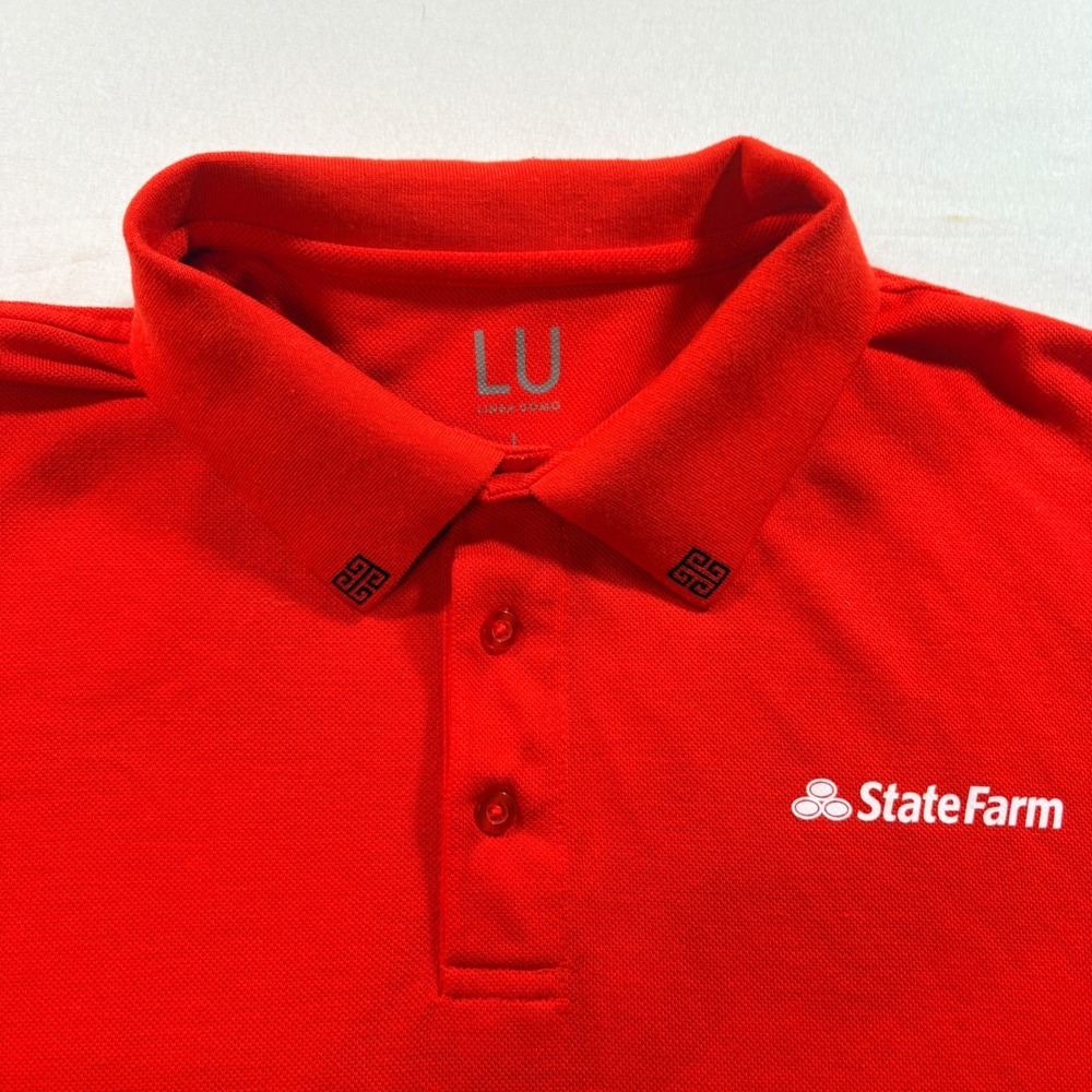 Linea Uomo State Farm Polo Shirt Mens Large Red Pique Knit Short Sleeve Casual